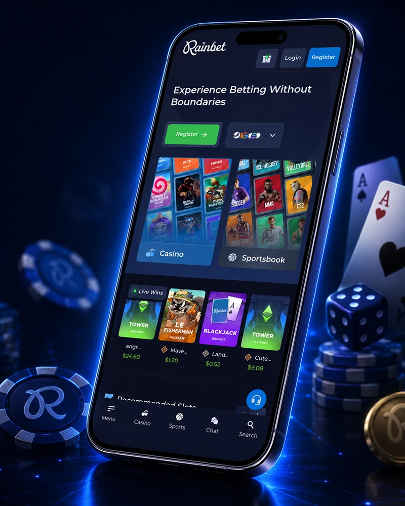 Rainbet mobile casino and sportsbook interface